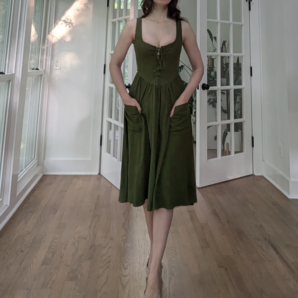 Fashion Brand Company Green Scoop Neck Sleeveless Midi Dress